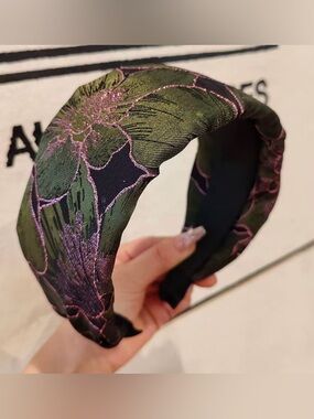 Green & Purple Japanese Bohemian Floral wide Padded Headband - Womens Accessory